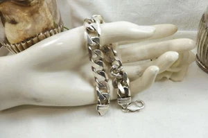 Superb Italy Solid Sterling Silver Heavy Curb Link Chain Bracelet Hefty 50gms - Picture 1 of 11
