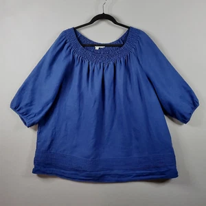 Blusa Boden para mujer relax elástico cuello ribete manga 3/4 lino azul marino EE. UU. 18 - Imagen 1 de 10