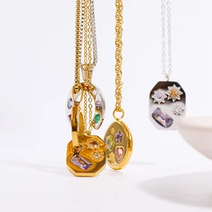 Collares Colgantes Retro Coloridos Circonia Símbolos de la Suerte para Mujer Cadenas de Caja - Imagen 1 de 24