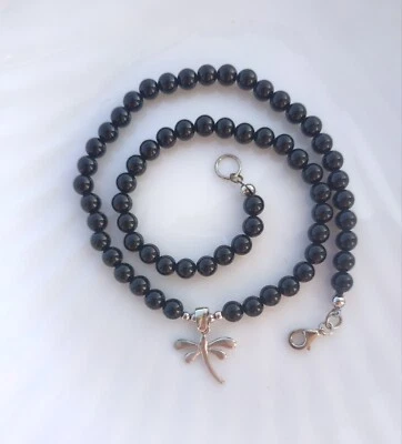 Libellula collana argento 925 e onice- Collana donna pietra naturale - Immagine 1 di 4