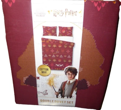HARRY POTTER size DOUBLE DUVET COVER SET REVERSIBLE DESIGNS RED BEDDING SET NEW - Image 1 of 4