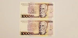 Billetes Brasil 1.000 Cruzados y 1 Cruzado Novo - Imagen 1 de 2
