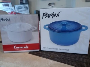 2 new casserole dishes Flame Proof 1.5,3 qt sizes blue and white set - Picture 1 of 3