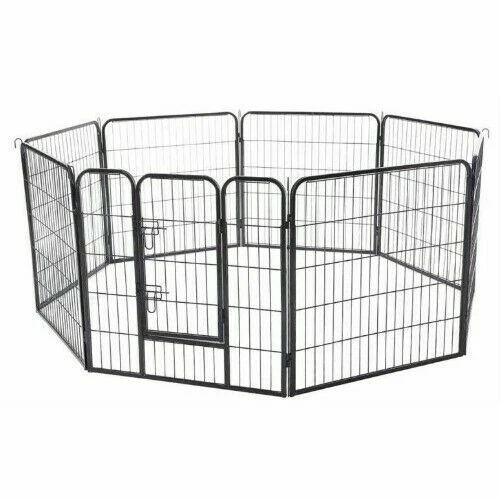 i.Pet  8 Panel Pet Playpen Portable Exercise Cage Fence (100 x 80 cm) for Dog/Rabbit - Black