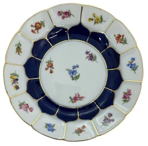 Meissen Strewn Flowers B-Form 7.5 Dessert Plate 1924 Mark Gold Cobalt Blue White - Picture 1 of 13