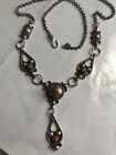 Charm Antique Soviet Russian Sterling Silver 925 Coral Necklace Chain Women's