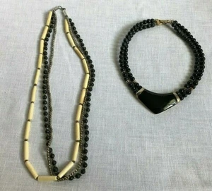 2 Vintage Necklaces Black Silver Gold White Multi Strand - Picture 1 of 5