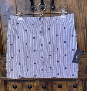BRITISH KHAKI Preppy Summer Seersucker Skirt Embroidered Navy Boat Wheel 10 NWT! - Picture 1 of 11