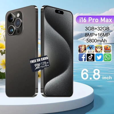 2025 i16 Pro Max 4G Smartphone Unlocked 32GB Android Dual SIM Cheap Mobile Phone - Image 1 of 4