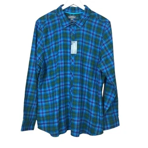 Eddie Bauer Blue Green Plaid Flannel Long Sleeve Button Down Shirt Women… - Picture 1 of 6