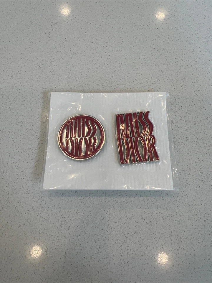 Miss Dior Brooch Pin Set of Two Red/Silver Logo Limited VIP Gift