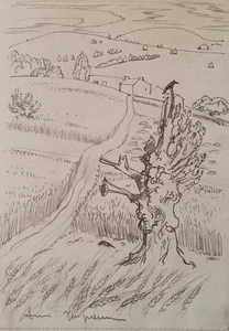 Dessin orig Sign André Jacquemin Paysage champêtre champs de blé vosges Epinal - Imagen 1 de 2