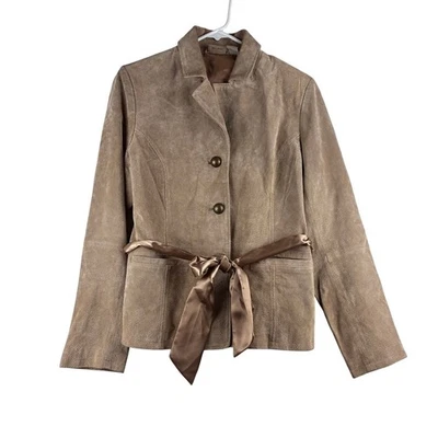 Vintage Ruff Hewn Genuine Soft Suede Leather Jacket Women Large Satin Belt READ - Image 1 of 4