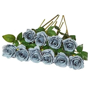 10pcs Fake Roses Artificial Silk Flowers Faux Dusty Blue Rose Flower Grey Blue - Picture 1 of 7