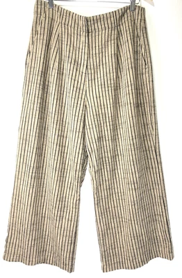 Calça Topshop Feminina Perna Larga Tamanho 12 Bolsos Listrados Preto Bronzeado Relaxado Retrô Boho - Imagem 1 de 4