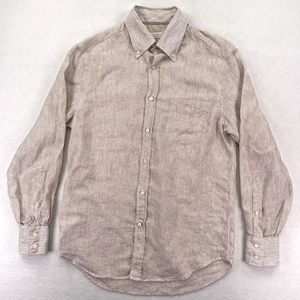 Brunello Cucinelli Shirt Mens Small Striped Linen Button Down Made in Italy - Picture 1 of 15