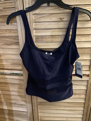 Anne Cole Size 12 L Women's Tankini Swimsuit Top Navy Blue Mesh Stripes NWT - Image 1 of 4