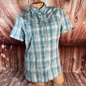 LL Bean Womens Size Small Green White Plaid Short Sleeve Button Top Vented Shirt - Picture 1 of 9