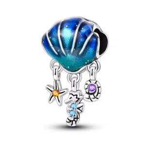 S925 Gradient Clam Sea Horse Starfish Dangle Charm For Charm Bracelet - Picture 1 of 1