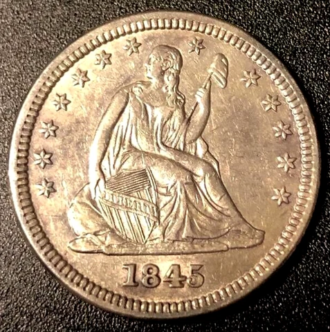 US, Liberty Seated, 1845, Quarter, Uncirculated silver coin of Higher grade Cover