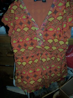 Blusa RELATIVITY Tonos de Naranja Estampado Manga Gorra - TALLA 2X Foto 1 de 3