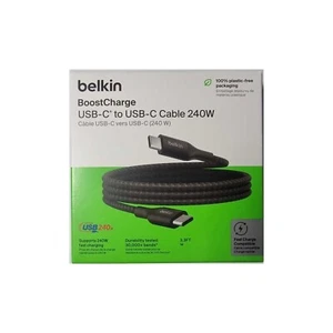 Belkin BoostCharge USB-C to USB-C Cable 240W Fast Charge Braided 2m CAB015BT2MBK - Picture 1 of 2
