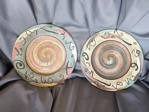 Vtg 2 90's Postmodern Retro Handmade Studio Pottery Hanging Bowl Artist Signed - Bild 1 von 7