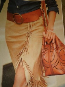 Skirt POLO RALPH LAUREN Calf Suede Fringe 4 Zip Closure Tan NWT - Picture 1 of 16