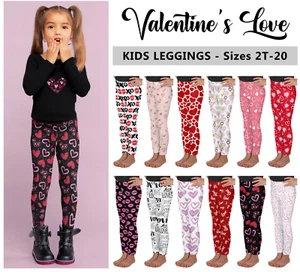 Kids Valentine's Day Leggings #1 - Baby Girls Boys Teens Hearts Love Kisses Gift - Picture 1 of 29