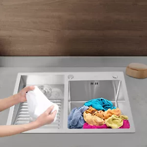 Laundry Pool Household Stainless Steel Laundry Sink Wash Basin With Washboard - Picture 1 of 24