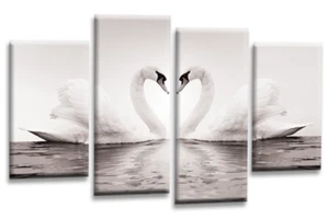 Framed Love Swans Wall Art Grey White Heart Large Canvas Split Picture Print - Picture 1 of 5
