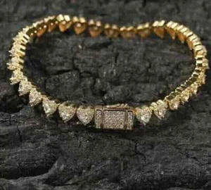 Brazalete tenis corazón diamante simulado redondo de 10 quilates chapado en oro amarillo de 14 quilates para hombre - Imagen 1 de 8