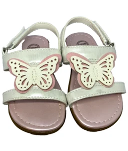 Sandalias Wonder Nation para bebés/niñas pequeñas ~ rosa blanca con mariposa ~ talla 5 - Imagen 1 de 4