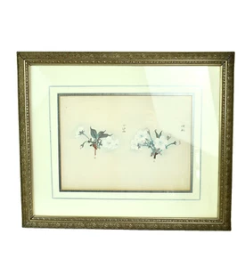 Antica xilografia stampa floreale giapponese fiori di ciliegio incorniciata arte botanica - Foto 1 di 8