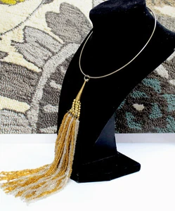 Vintage Glass Bead Tassel Pendant with Brass Accents on Neck Collar Hoop  - Picture 1 of 4