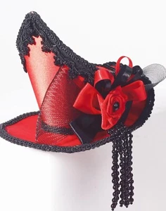 6" wide, 5" Tall Mini Red and Black Tea Cup Hat, Super Cute Costume Accessory - Picture 1 of 6