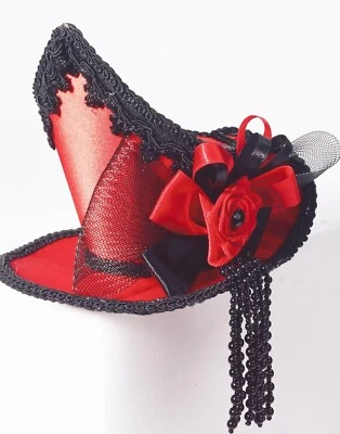 6" wide, 5" Tall Mini Red and Black Tea Cup Hat, Super Cute Costume Accessory - Image 1 of 4