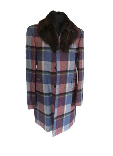 Cappotto lana tartan Thom Browne collo castoro staccabile taglia 2 nuovo senza etichette