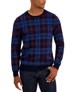 CLUB ROOM Merino Wool Blend Sweater Plaid Blue Heather Size L - Picture 1 of 3