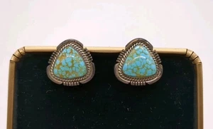 Navajo Signed Jake Sampson 925 Sterling Silver Turquoise Triangular Stud Earring - Picture 1 of 12