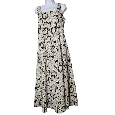 蟾蜍黑色花卉长裙女式中号口袋环保夏季 — 第 1/4 张图片