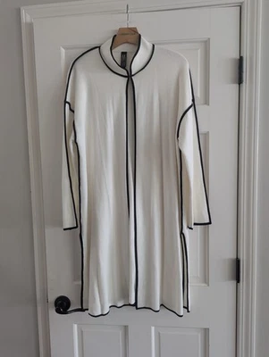 Marla Wynne 女式长袖开口掸子开衫毛衣 L 码白色黑色 — 第 1/4 张图片