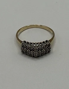 10K Yellow Gold 3 Row Diamond Ring Ladies Size 8.25 Vintage - Bild 1 von 5