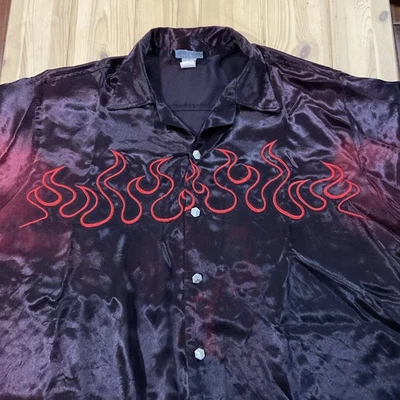 VTG 90s Y2K Johnny Suede Shiny Hot Rod Flame Lounge Shirt Dice XXL Rockabilly - Image 1 of 4