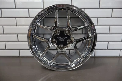 C5 Corvette Z06 Single (1) FRONT 17x9.5 Wheel Double 5-Spoke Chrome - Image 1 of 4