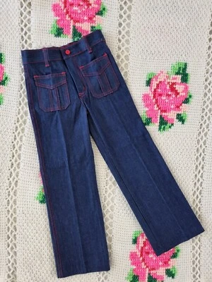 VINTAGE RETRO KITSCH 1960S DEADSTOCK DENIM JEANS PANTS TROUSERS APPROX 5 YEARS - Image 1 of 4