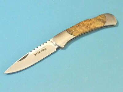 BROWNING 589 Burlwood Drop Point folding lockback knife 4" closed 322589 BR589 - Image 1 of 4