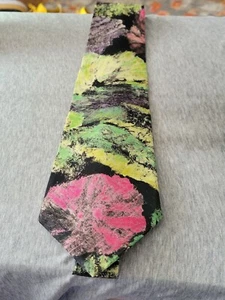 Vintage Jordan Krawatte 60" × 3 3/4" neongrün pink lila Batik Design - Bild 1 von 3