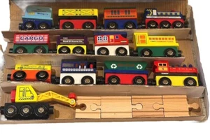 NOB Tiny Conductors 12 Wooden Train Cars, 1 Bonus Crane, 4 Adapter PCs,Real Wood - Picture 1 of 20