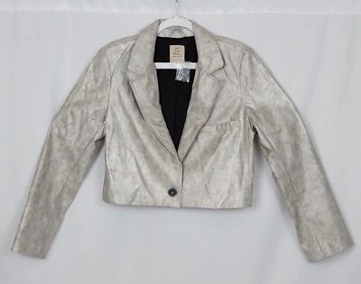 We The Free BOCK PARTY CROP BLAZER JACKET Silver Vegan Leather Womens Size M New - Image 1 of 4